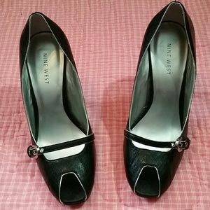 Black Strappy Peep Toe Pumps